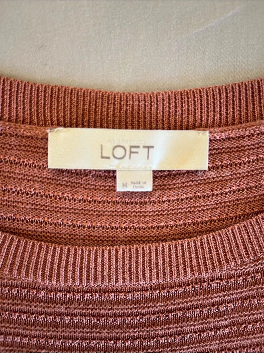 Loft Women's Dusty Rose/Terracotta/Clay Preppy Textured Casual Sweater, Med